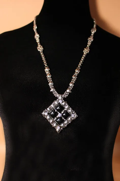 SG Liquid Metal PR N1-AS – Antique Silver Finish and Onyx Necklace by Sergio Gutierrez