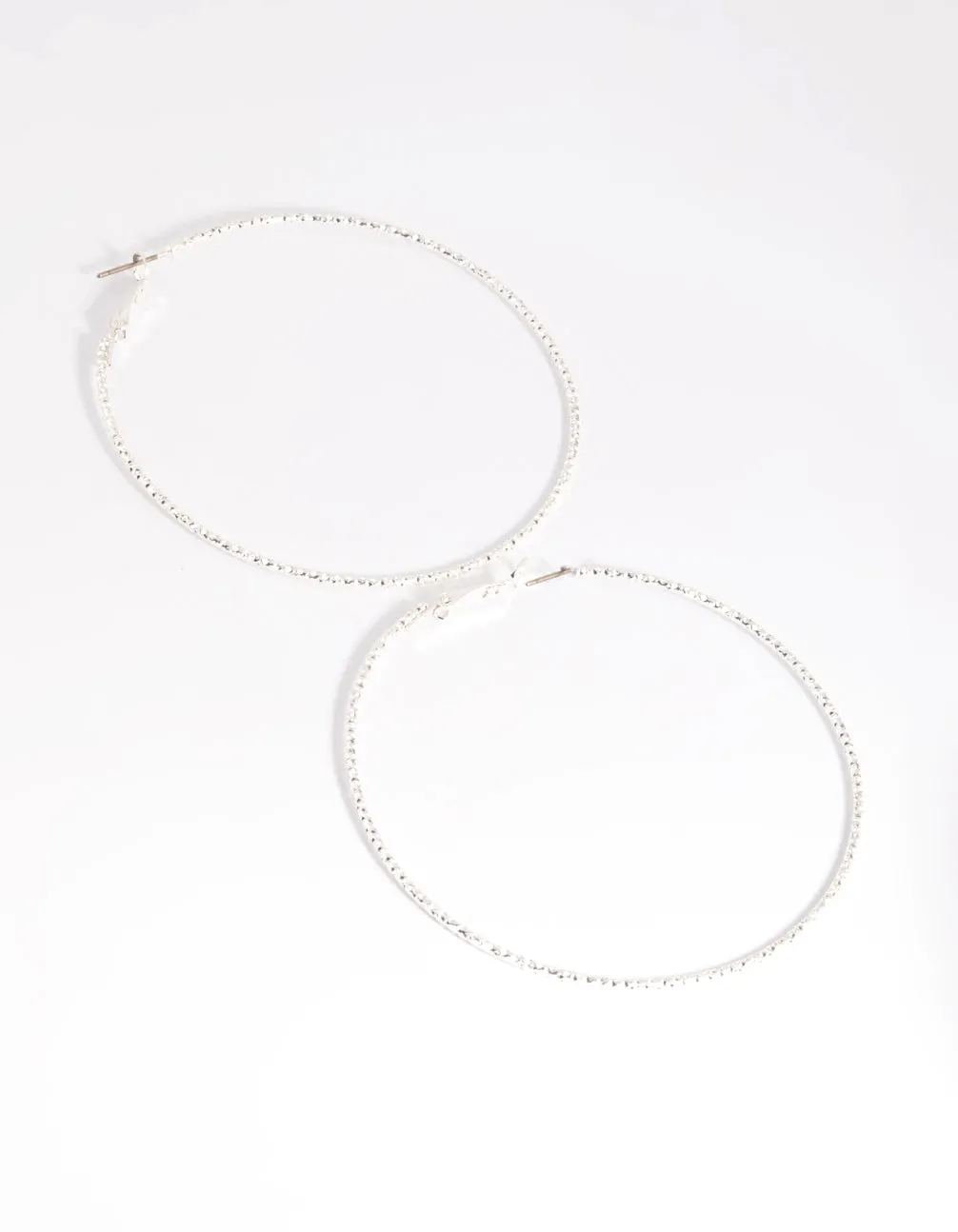 Silver 70mm Facet Textured Hoop Earrings