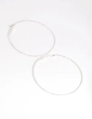 Silver 70mm Facet Textured Hoop Earrings