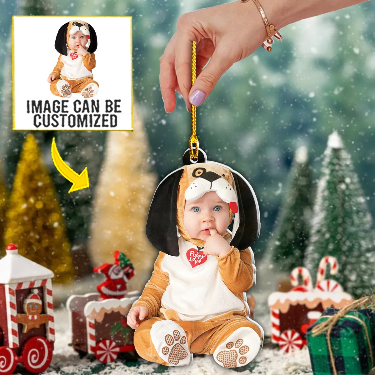 Teesdily | Baby's First Christmas Personalized Photo Ornament Baby Christmas Bauble Personalized Custom Shaped Acrylic Photo Ornament