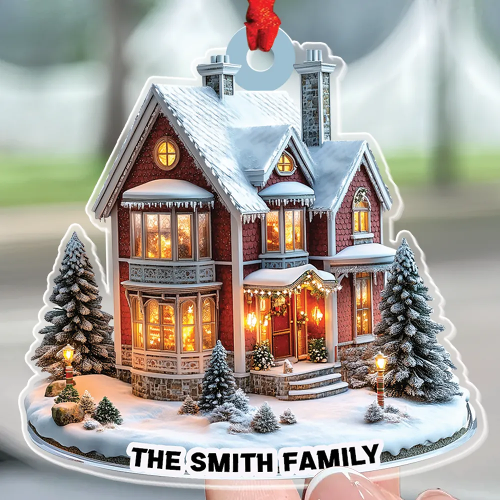 Teesdily | Customized Christmas House Ornament, Home Sweet Home 2D Acrylic Ornament Christmas, New Home Ornament Christmas Gift
