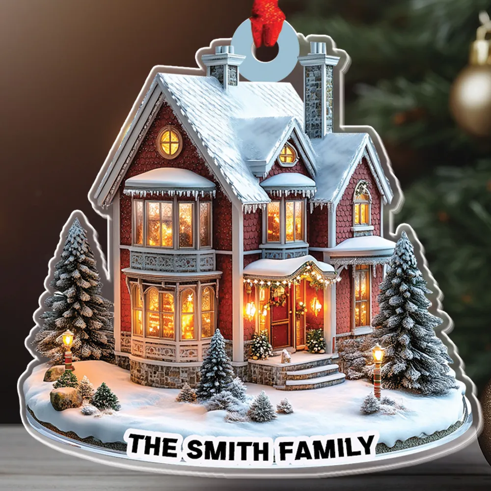 Teesdily | Customized Christmas House Ornament, Home Sweet Home 2D Acrylic Ornament Christmas, New Home Ornament Christmas Gift