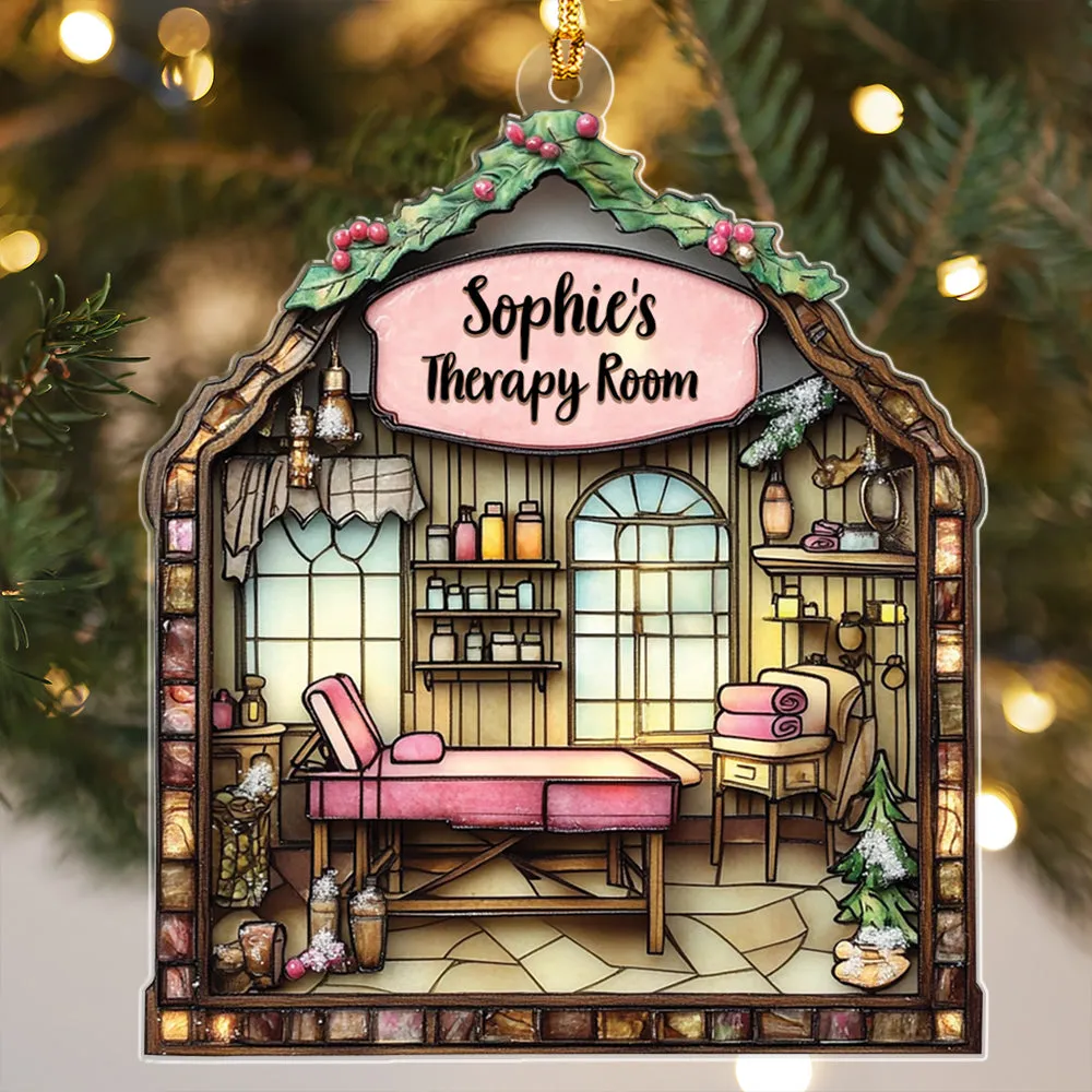 Teesdily | Customized Christmas Massage Therapy Room Ornament, Stained Glass Art 2D Flat Acrylic Ornament, Massage Therapist Gift