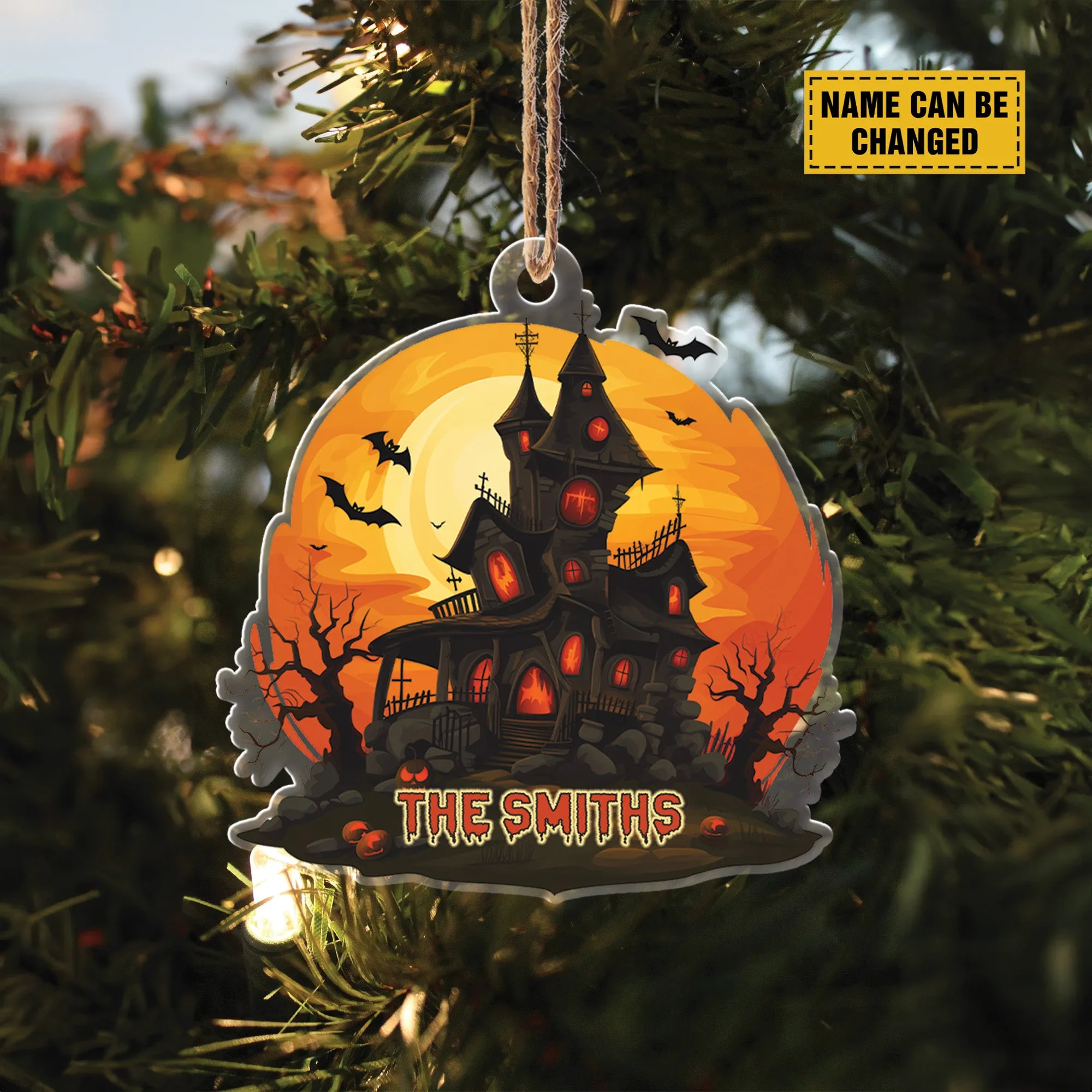 Teesdily | Customized Halloween Haunted House Ornament Car Hanger Rear View Mirror, Pumpkin Bat Spooky Halloween Decor, Holiday Halloween Gifts