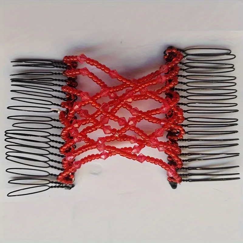 Vintage Bead Stretchy Magic Hair Comb with Faux Pearls