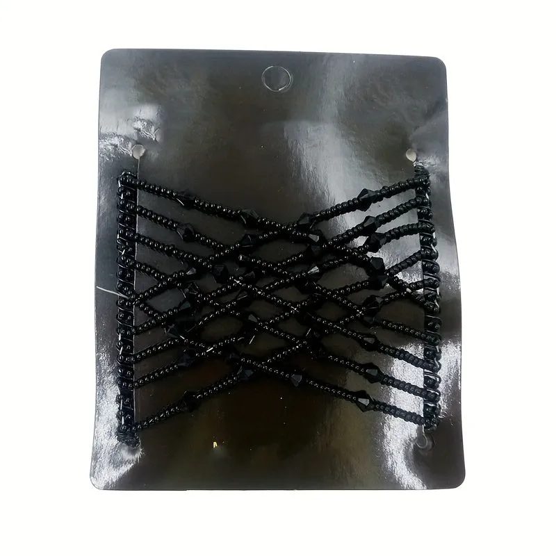 Vintage Bead Stretchy Magic Hair Comb with Faux Pearls