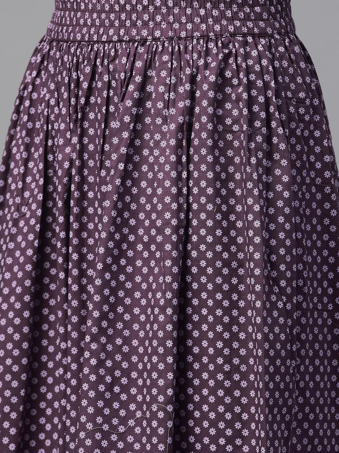 Women Purple &  Straight Floral Printed Kurta And Skirt Set