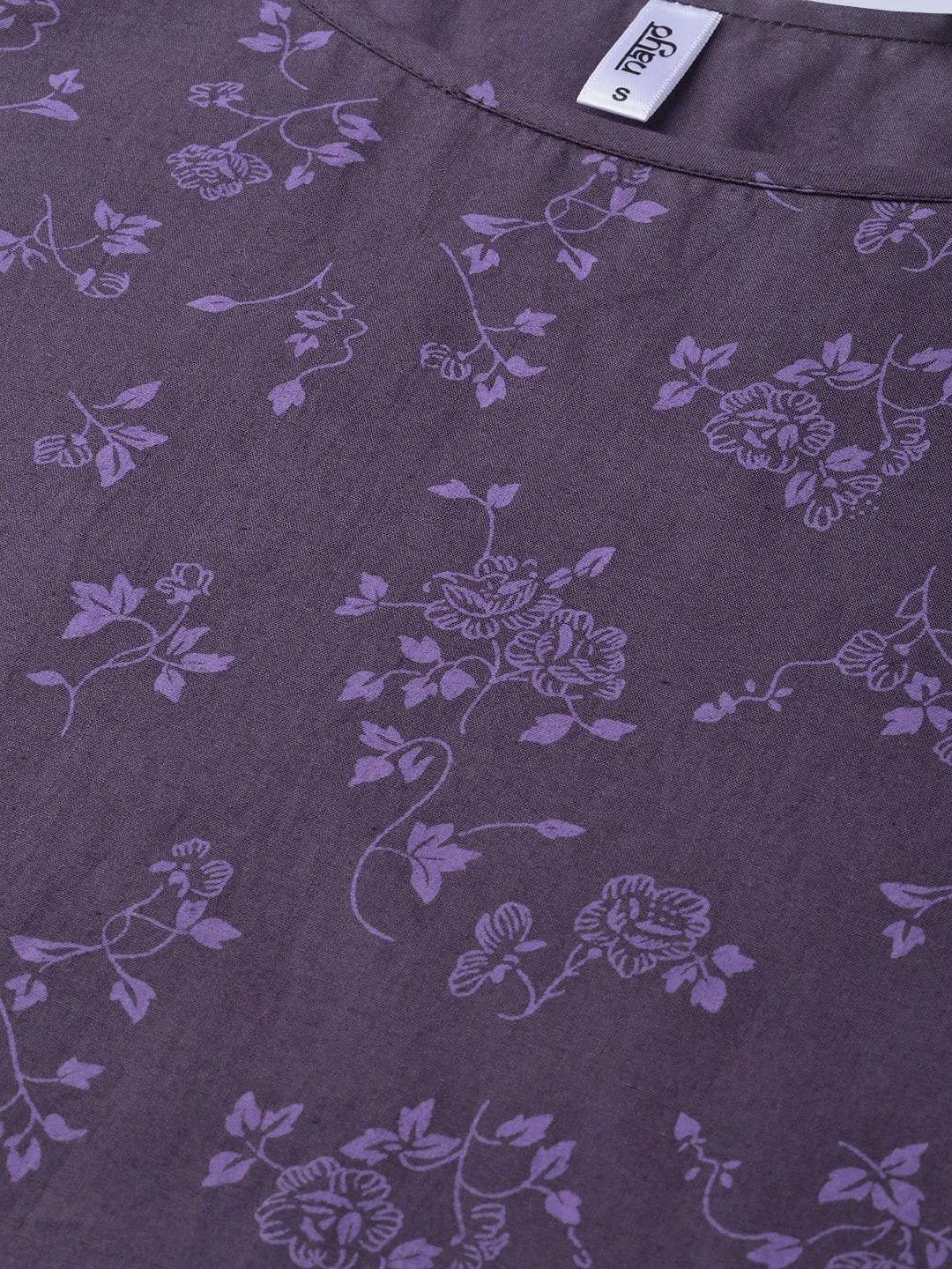 Women Purple &  Straight Floral Printed Kurta And Skirt Set
